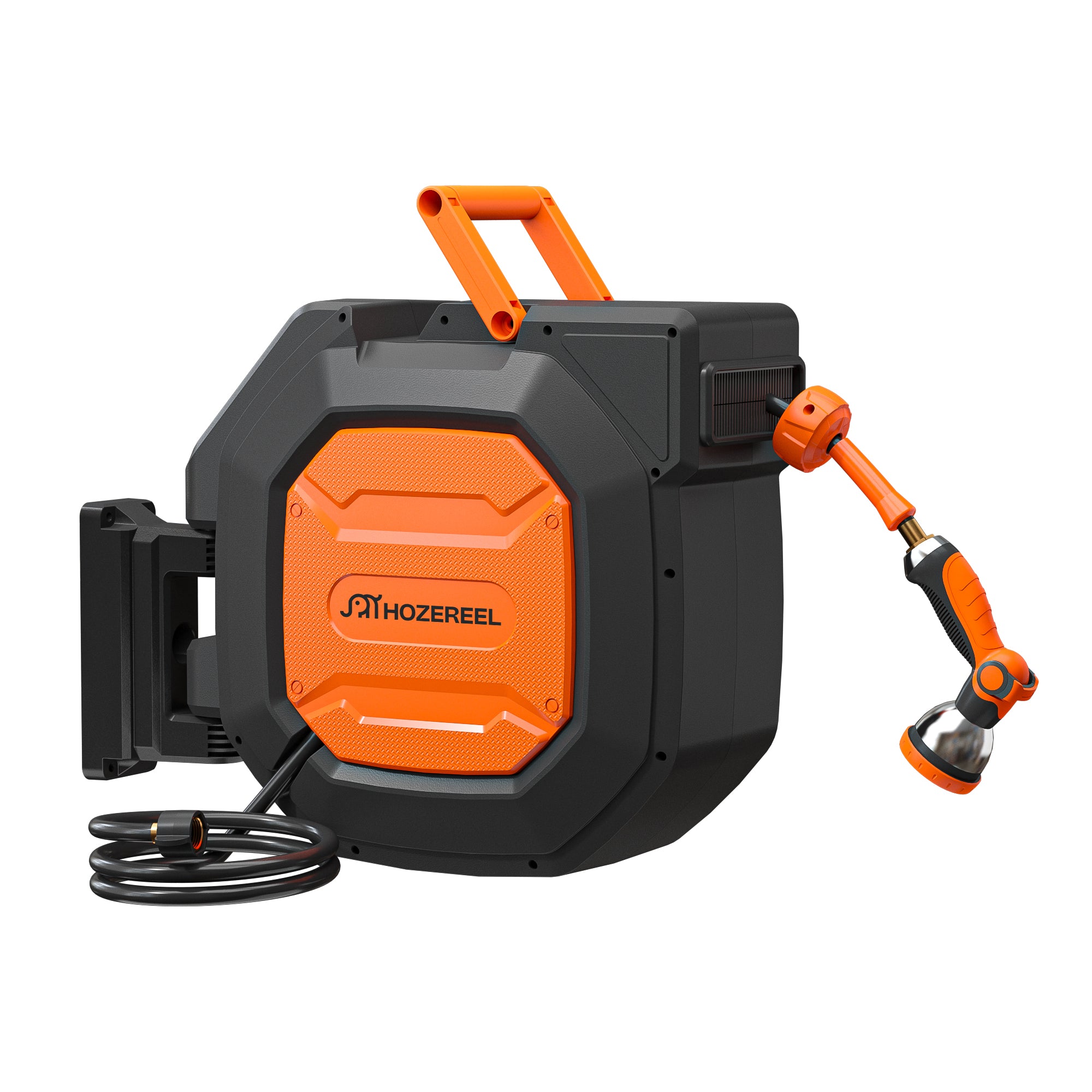 Retractable Garden Hose Reel Wall Mounted withn180° Swivel Bracket (Black Orange)
