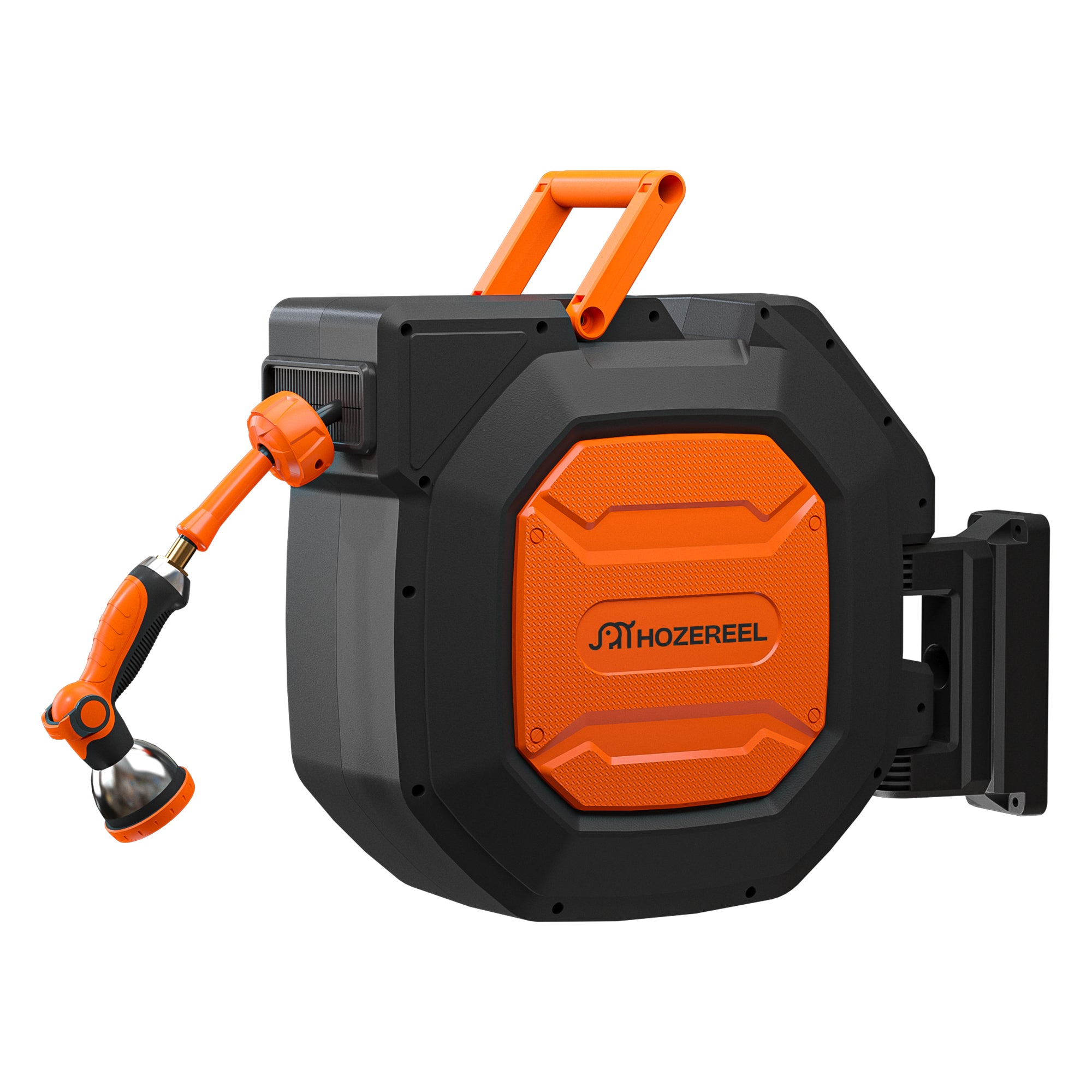 Retractable Garden Hose Reel Wall Mounted withn180° Swivel Bracket (Black Orange)
