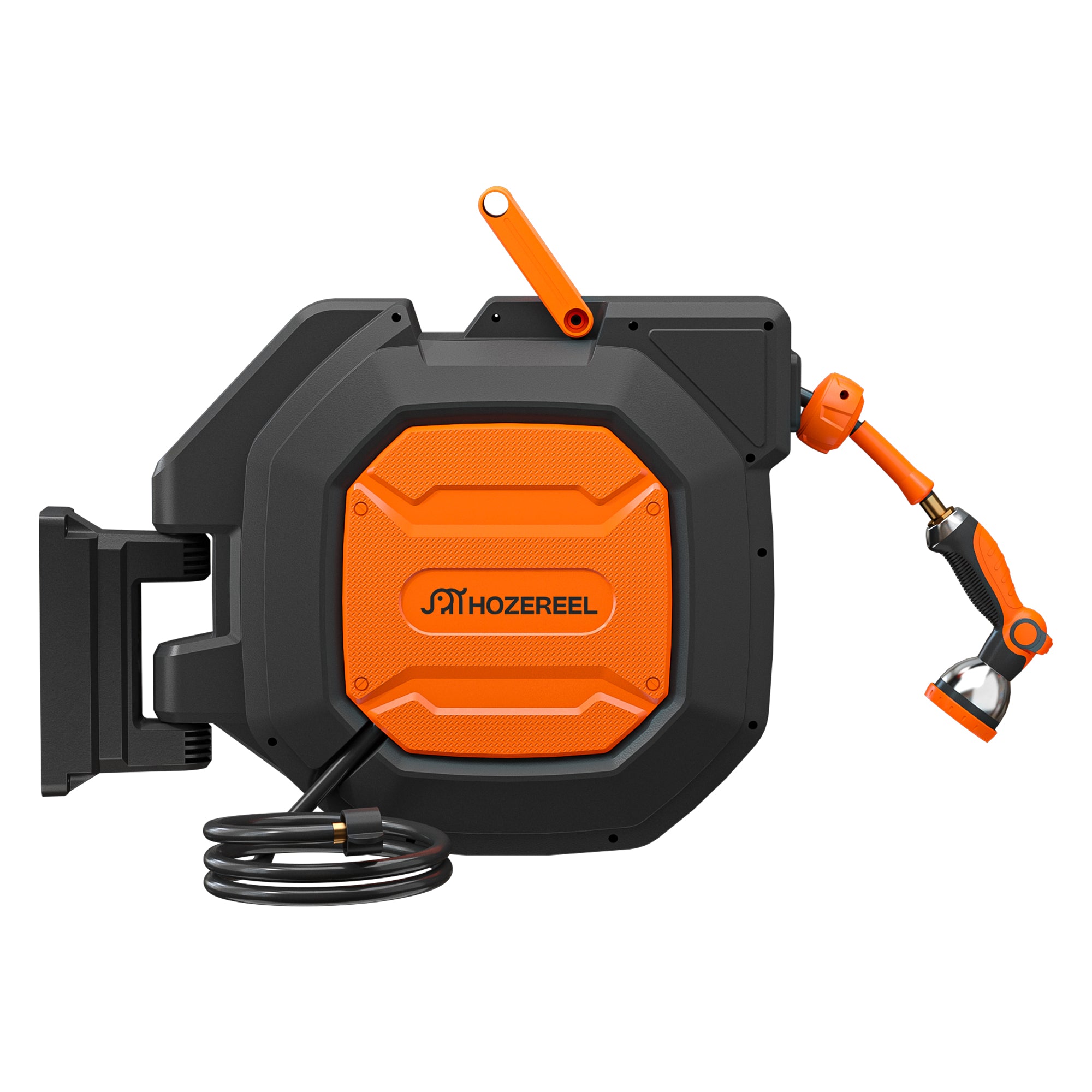 Retractable Garden Hose Reel Wall Mounted withn180° Swivel Bracket (Black Orange)
