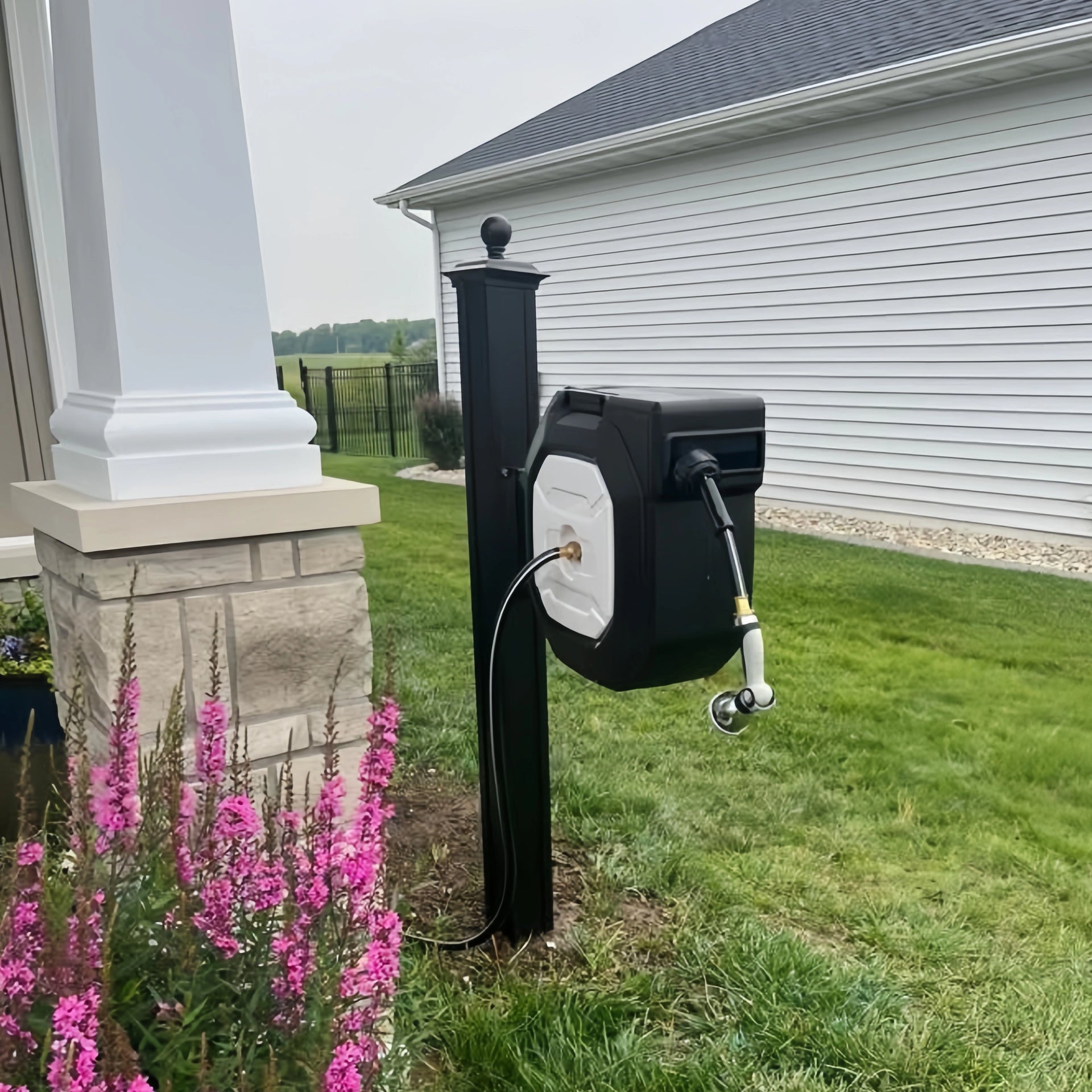 5/8" x 100FT Retractable Hose Reel - Hozereel Automatic Garden Hose Storage with 360° Swivel - Black / 100 FT x 5/8"