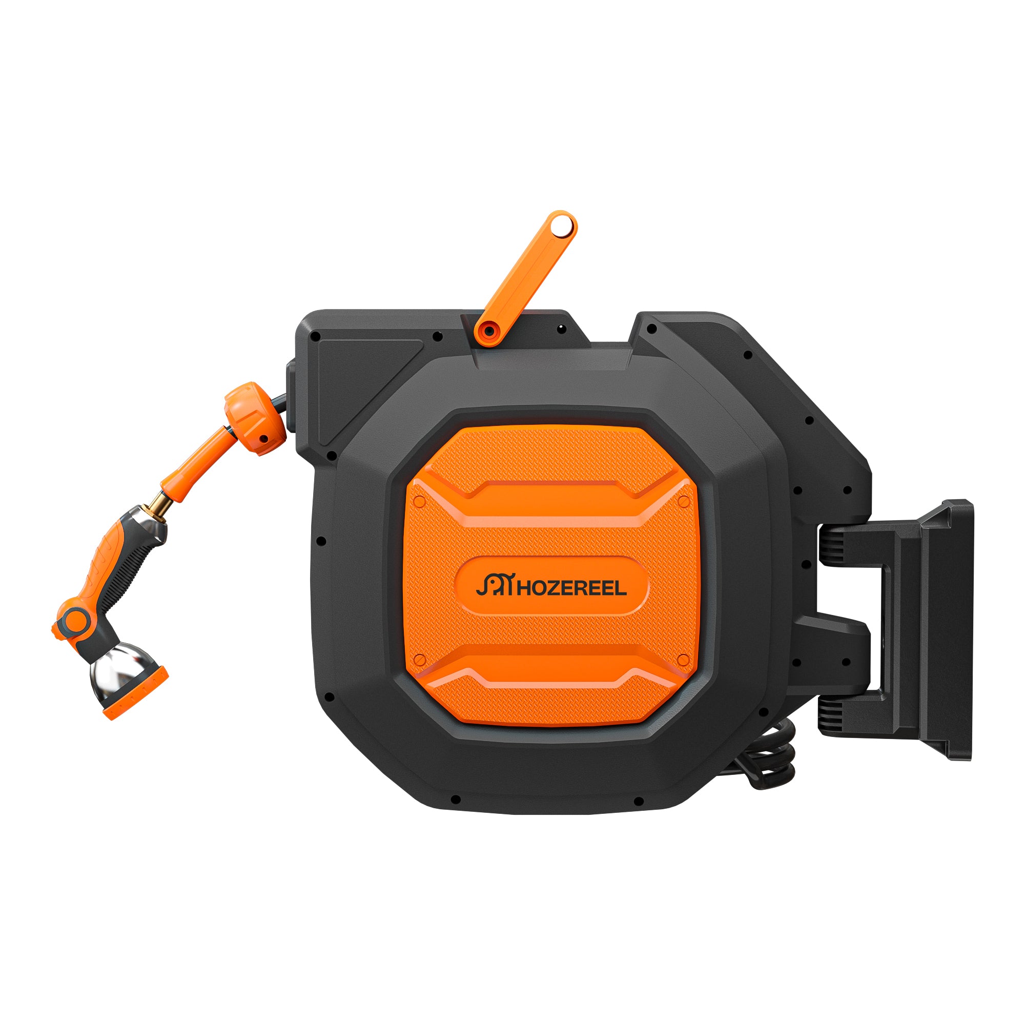 Retractable Garden Hose Reel Wall Mounted withn180° Swivel Bracket (Black Orange)