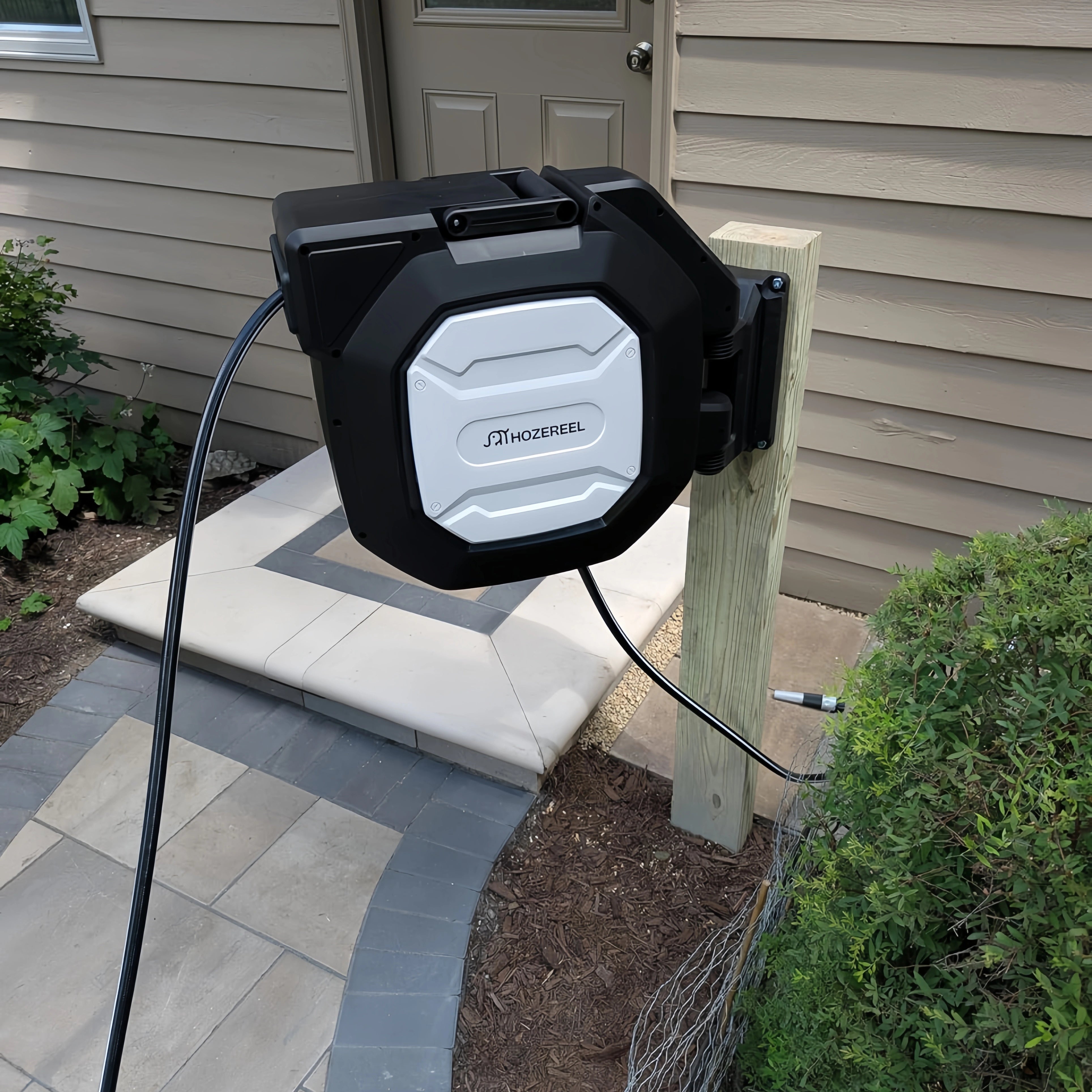 Hozereel 135FT x 1/2" Retractable Garden Hose Reel - Automatic Water Hose with 8 Nozzles